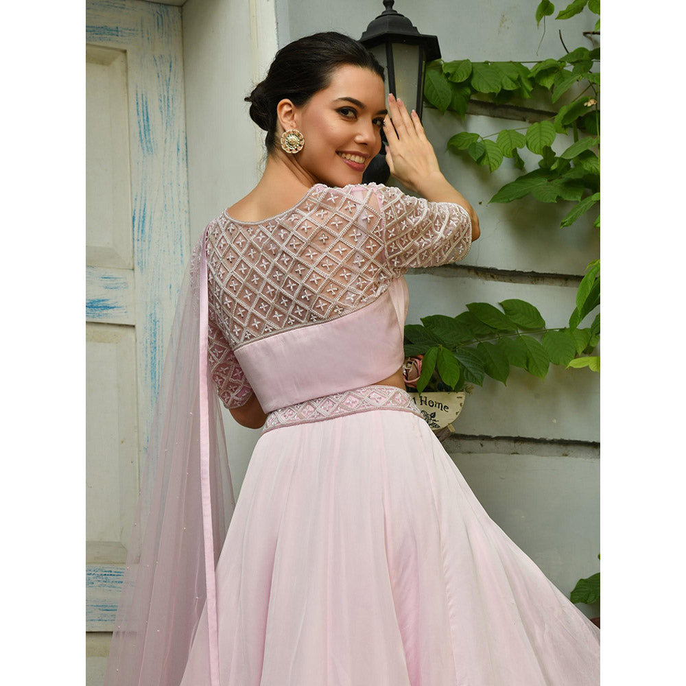 Sunanta Madaan Pink Colour Indo Western Lehenga with Blouse and Dupatta (Set of 3)