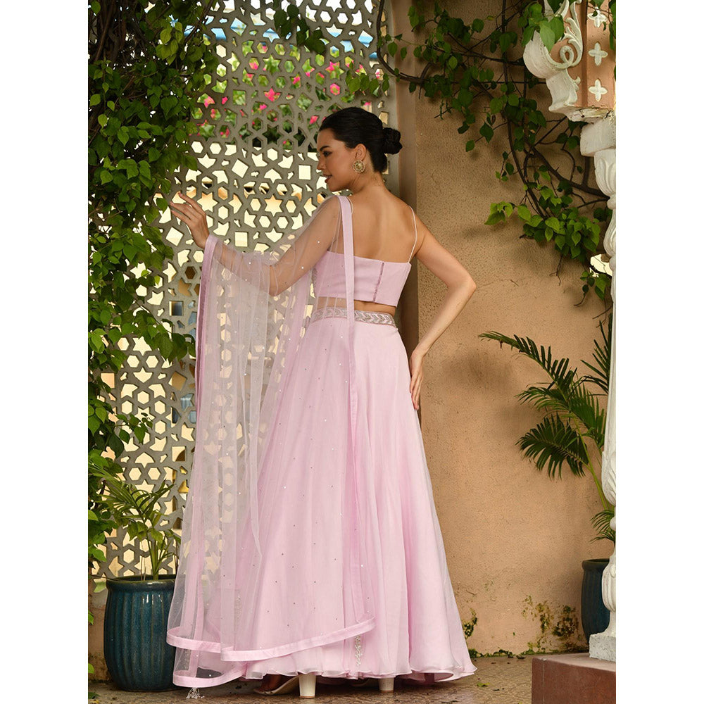 Sunanta Madaan Pink Colour Indo Western Lehenga with Blouse and Dupatta (Set of 3)
