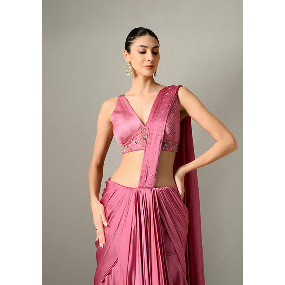 Sunanta Madaan Mauve Lehenga Pre-Drape Saree with Stitched Blouse