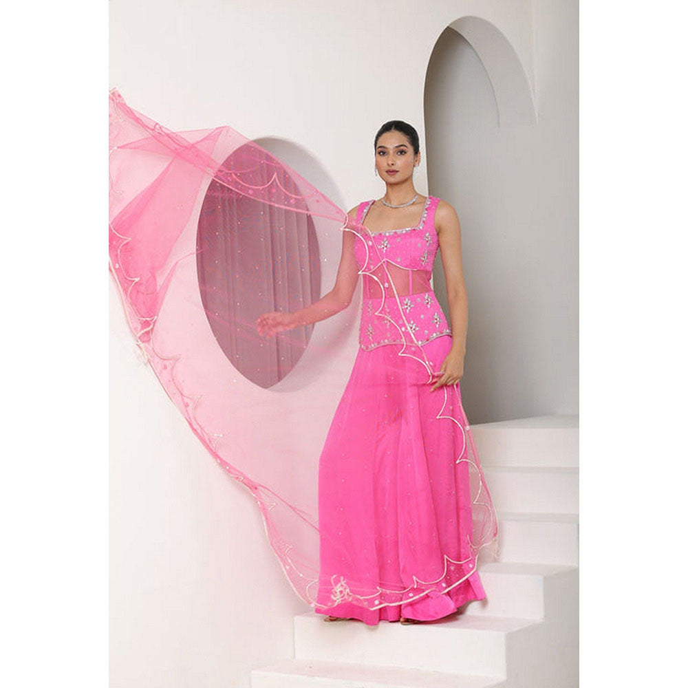 Sunanta Madaan Pink Satin Organza Embroidered Sharara with Top and Dupatta