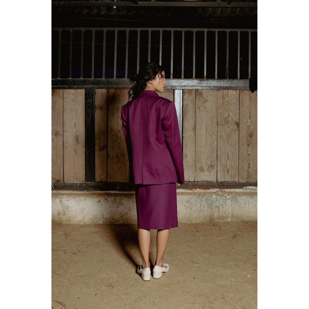 LABEL RAASA Burgundy Keiko Blazer with Top and Skirt (Set of 3)