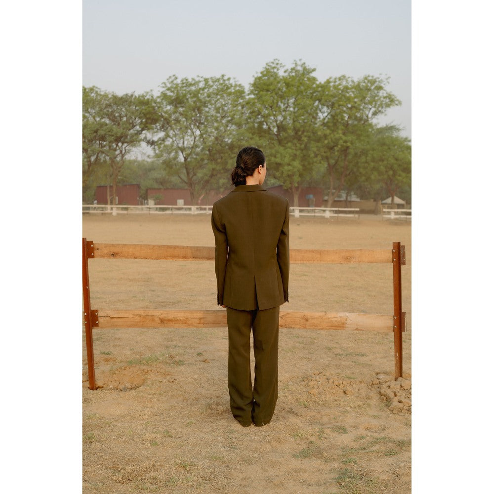 LABEL RAASA Olive Blazer with Pant (Set of 2)