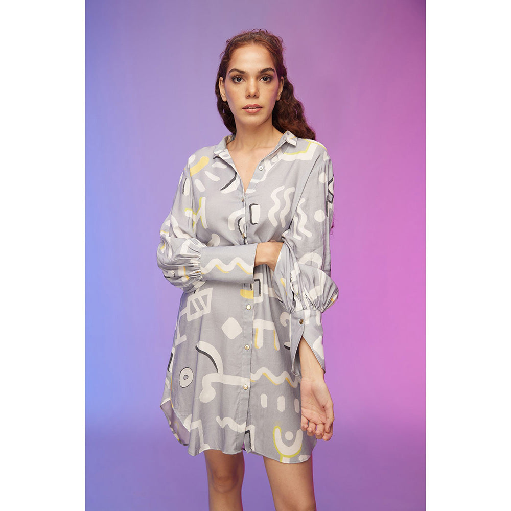 Label SOUS Grey Contemporary Cool Shirt Dress