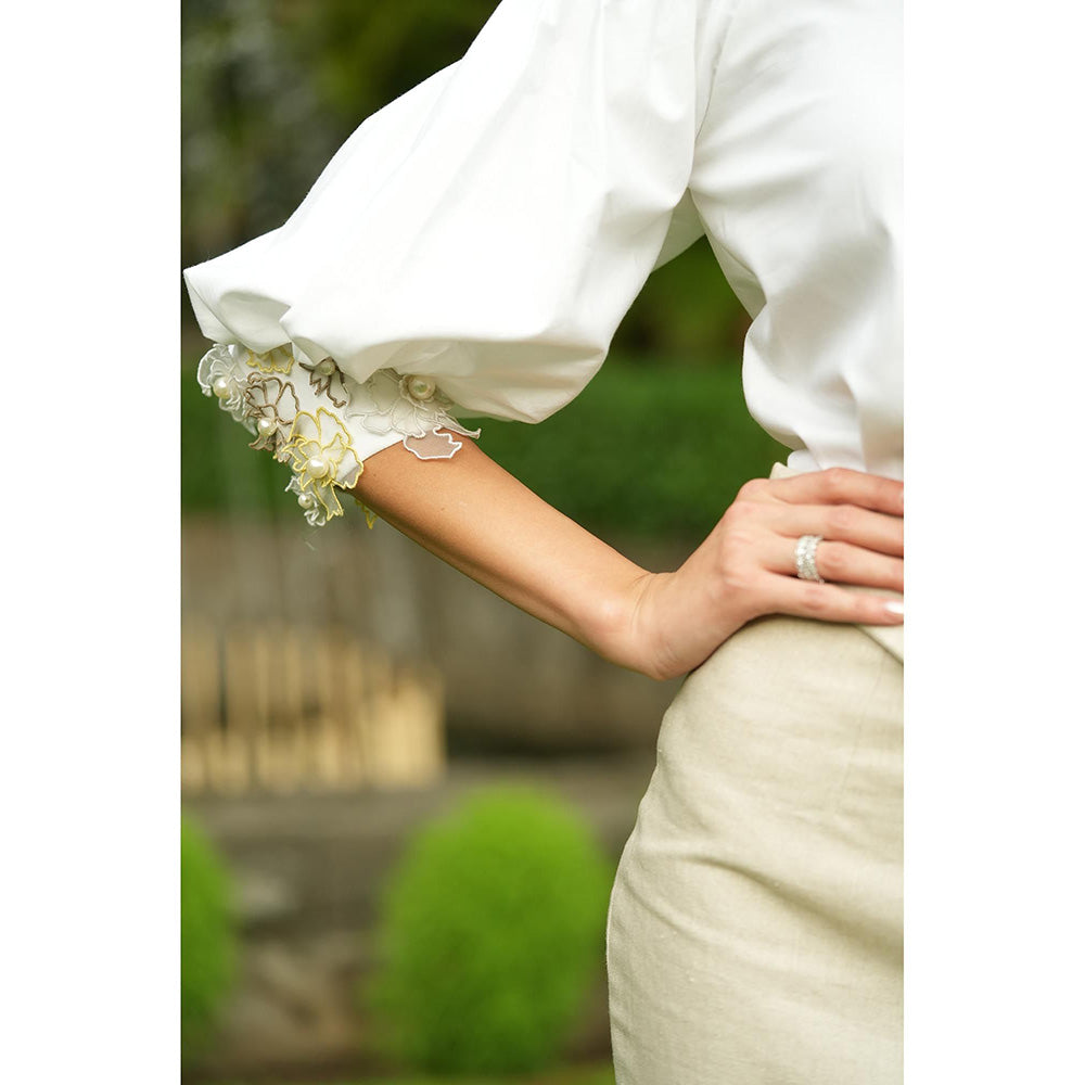 LABEL RUHBAB White Premium Italian Cotton Shirt with Puffed Sleeves