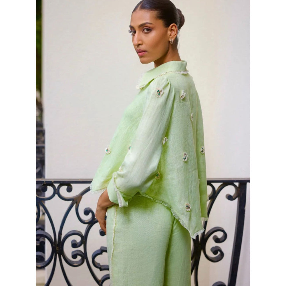 LABEL RUHBAB Jute Applique, Crystal & Sequin Motifs Shirt and Pant (Set of 2)