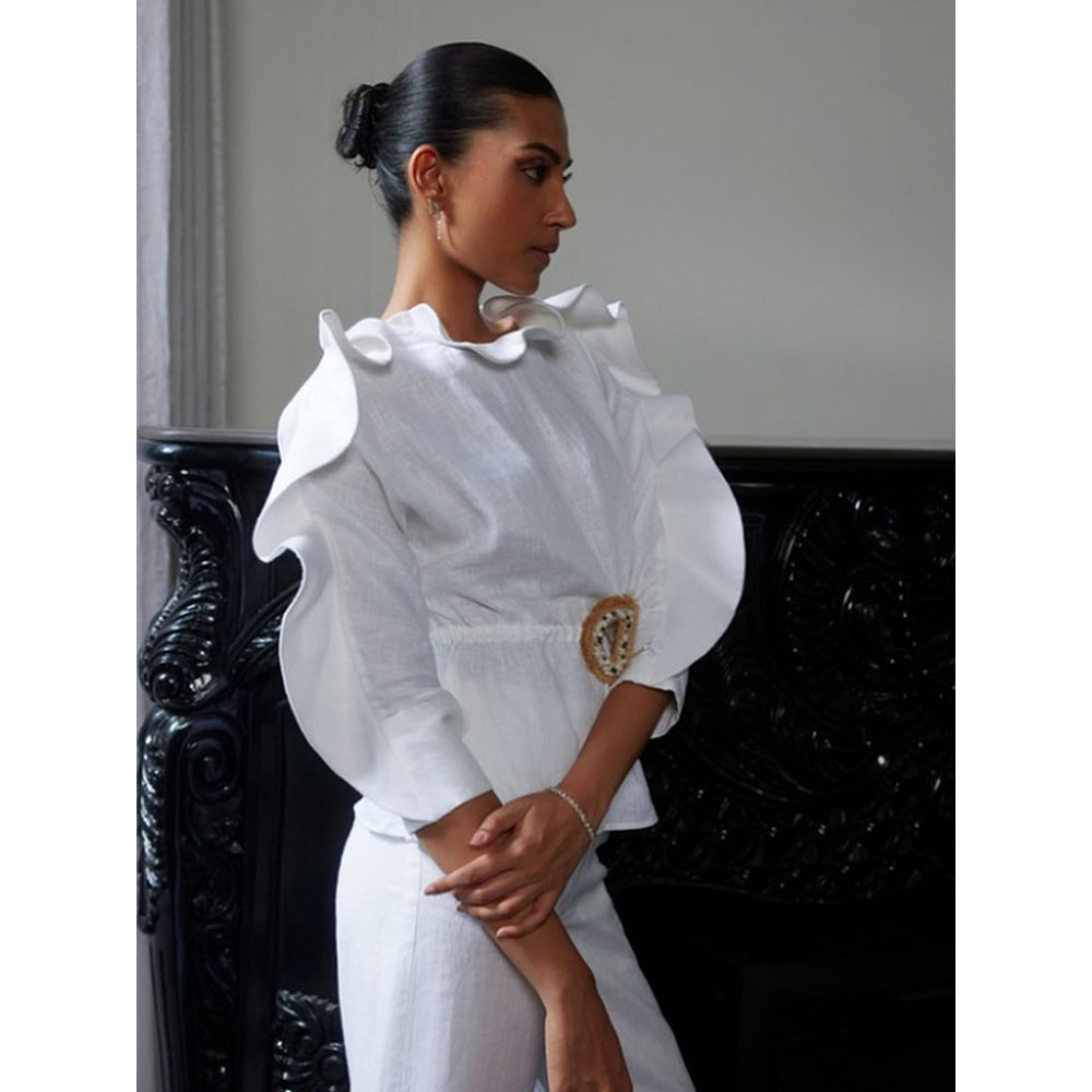 LABEL RUHBAB Draped Elaborate Ruffle Top