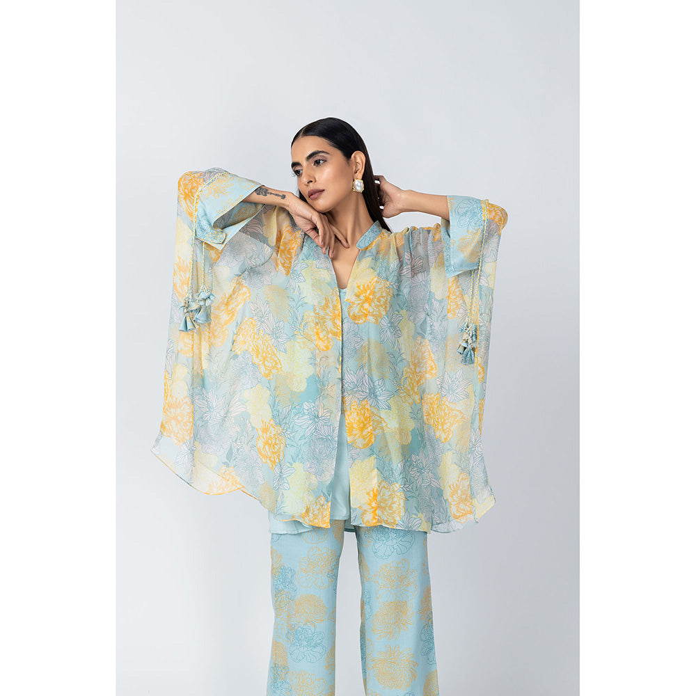LABEL NAARITI Nyra Blue Floral Co-Ord (Set of 3)