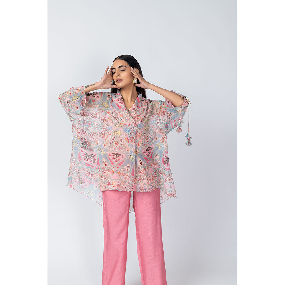 LABEL NAARITI Raha Pink Printed Top with Pant and Slip (Set of 3)