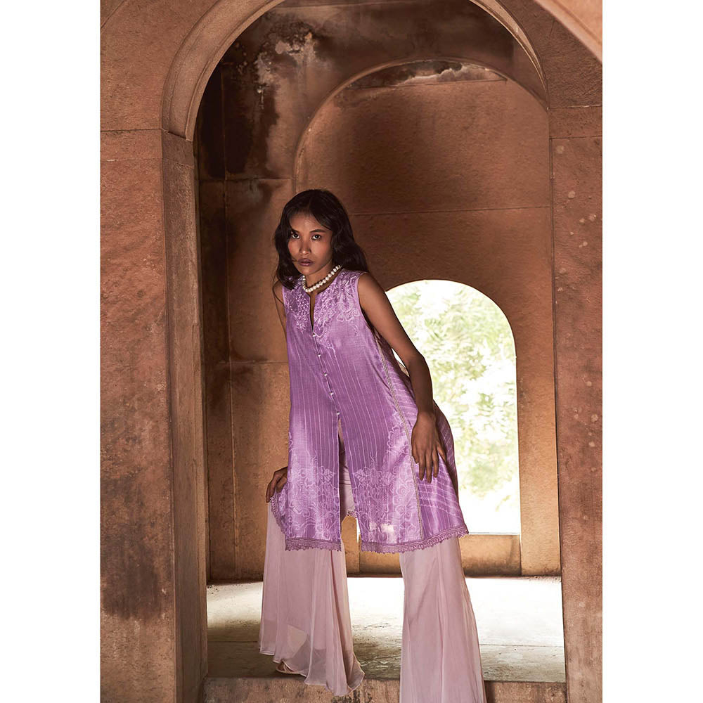 LABEL NAARITI Zara Purple Top with Sharara (Set of 2)