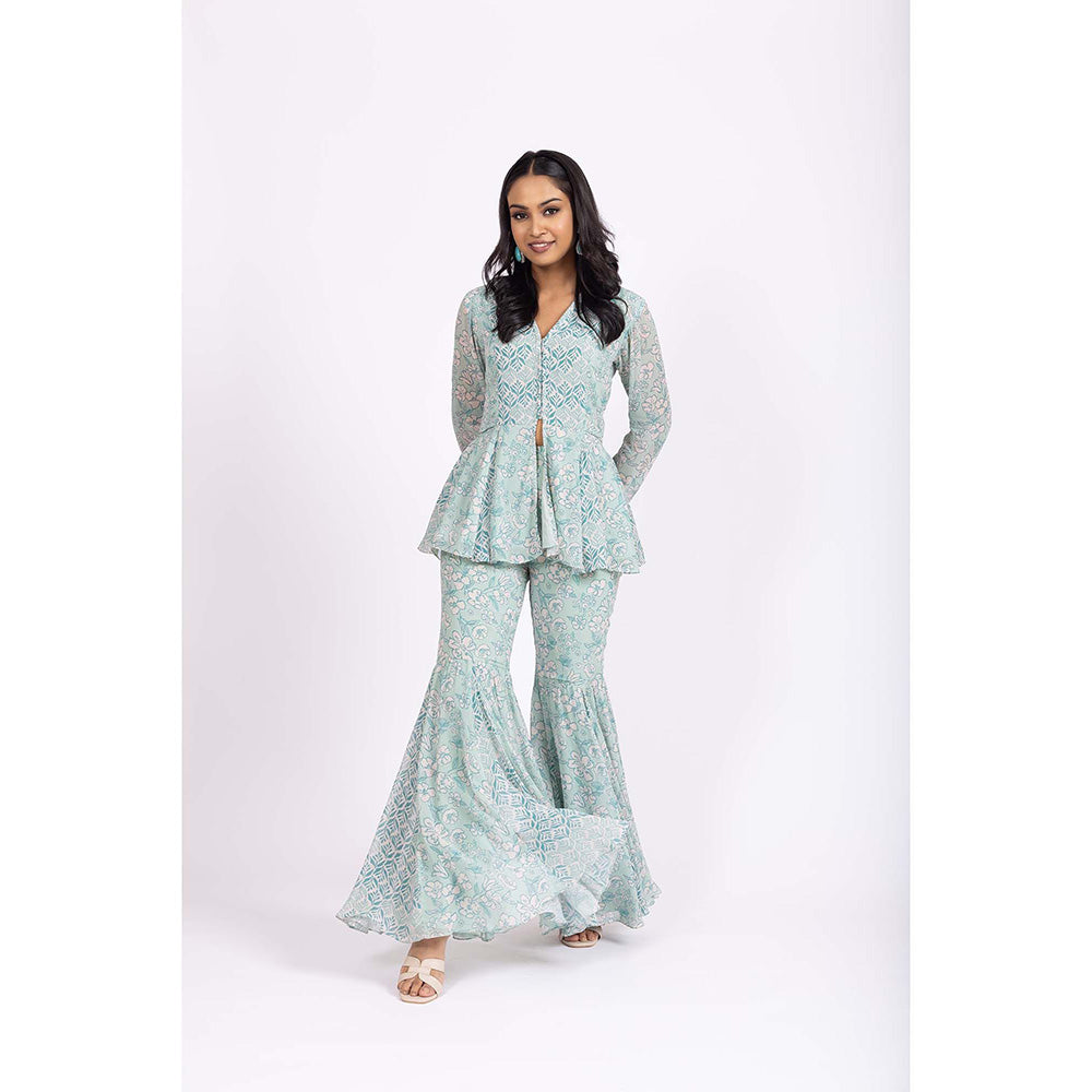 LABEL NAARITI Ira Blue Jacket with Sharara (Set of 2)