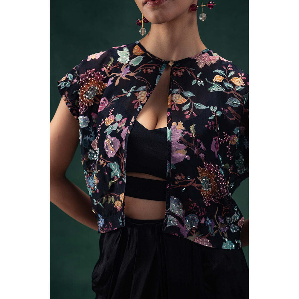 LABEL NAARITI Yamini Black Blouse with Jacket and Skirt (Set of 3)