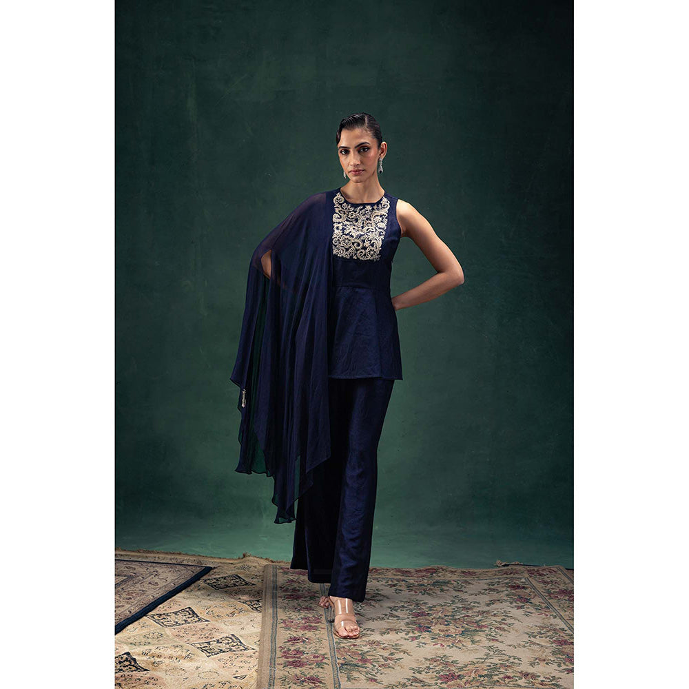 LABEL NAARITI Ishani Navy Blue Top with Pant (Set of 2)