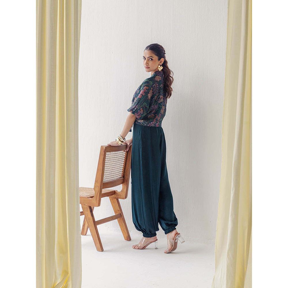 LABEL NAARITI Saina Teal Blouse with Jacket and Salwar (Set of 3)