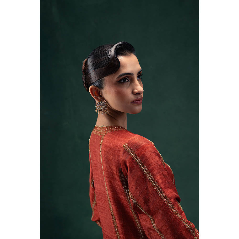 LABEL NAARITI Rust Maahira Kurta with Salwar and Dupatta (Set of 3)