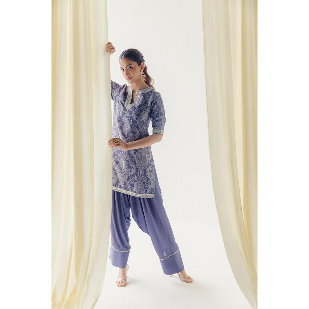 LABEL NAARITI Rayna Blue Kurti with Salwar Pant and Dupatta (Set of 3)