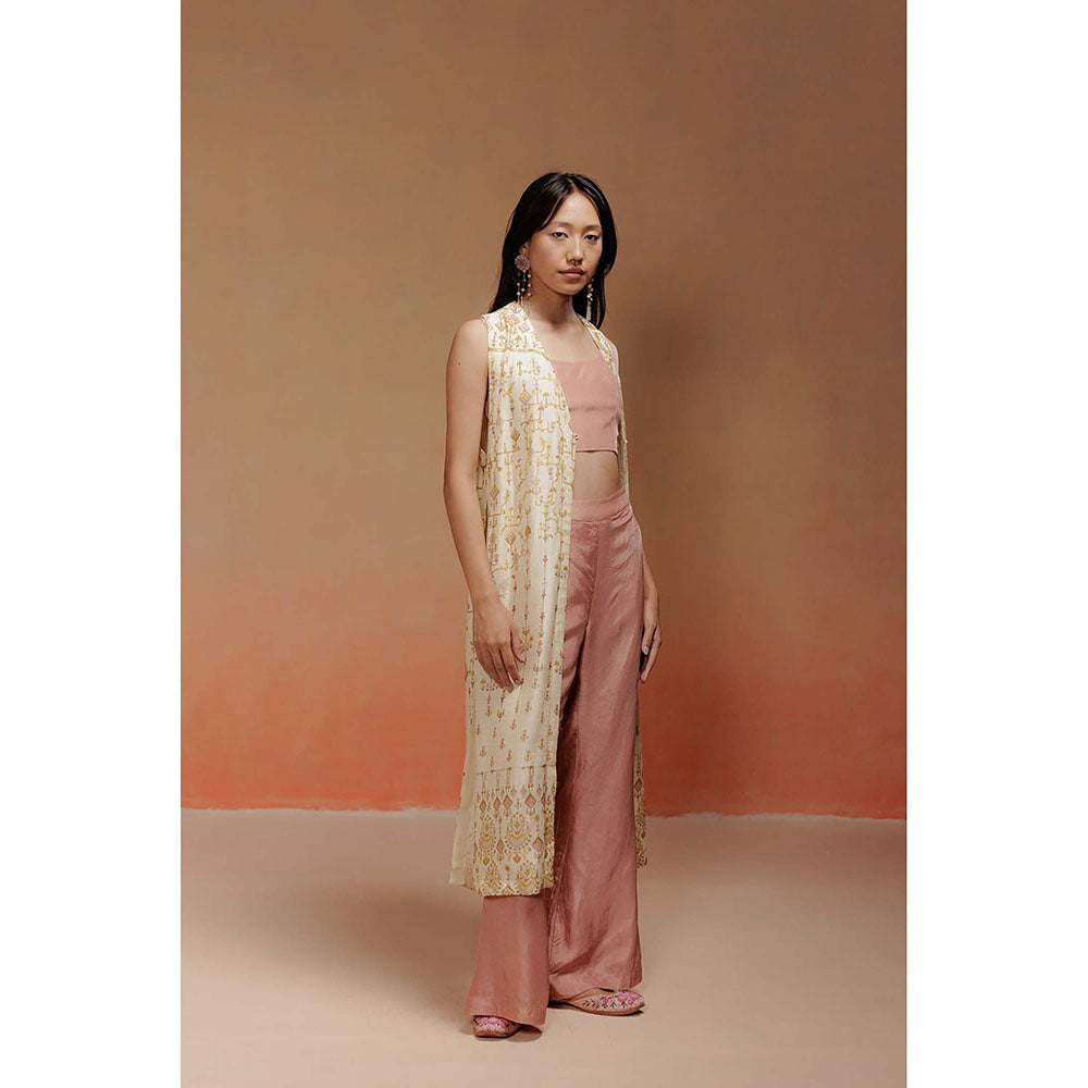 LABEL NAARITI Gigi Geometric Print Yellow Jacket with Pant and Blouse