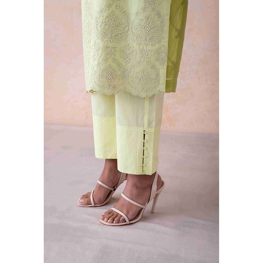 LABEL NAARITI Sahara Embroidered Green Kurta with Pant