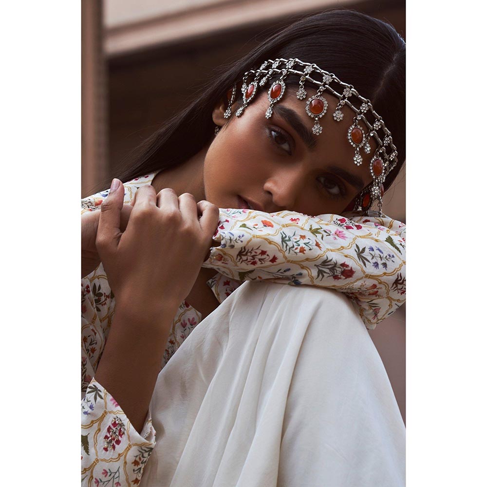 LABEL NAARITI Mirza White Jacket with Dhoti