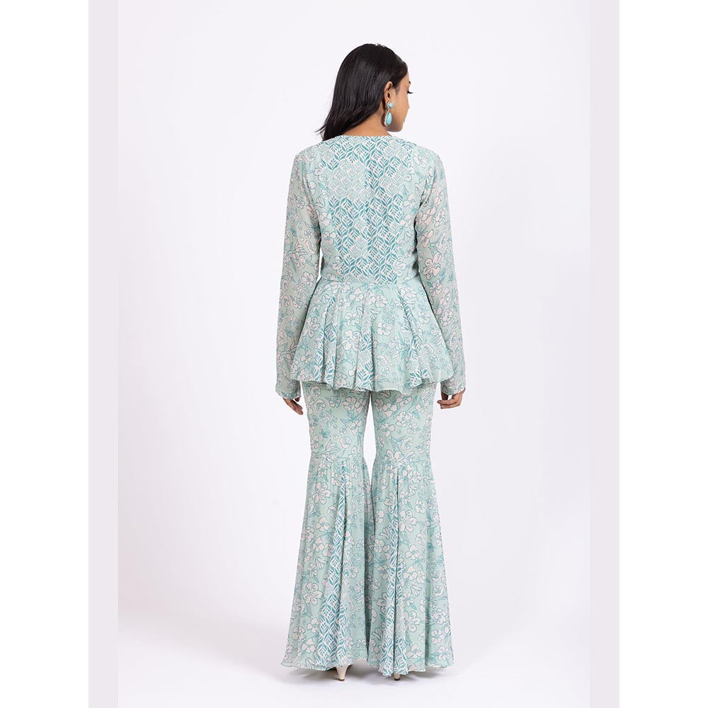 LABEL NAARITI Ira Green Printed Reular Fit Sharara Sets