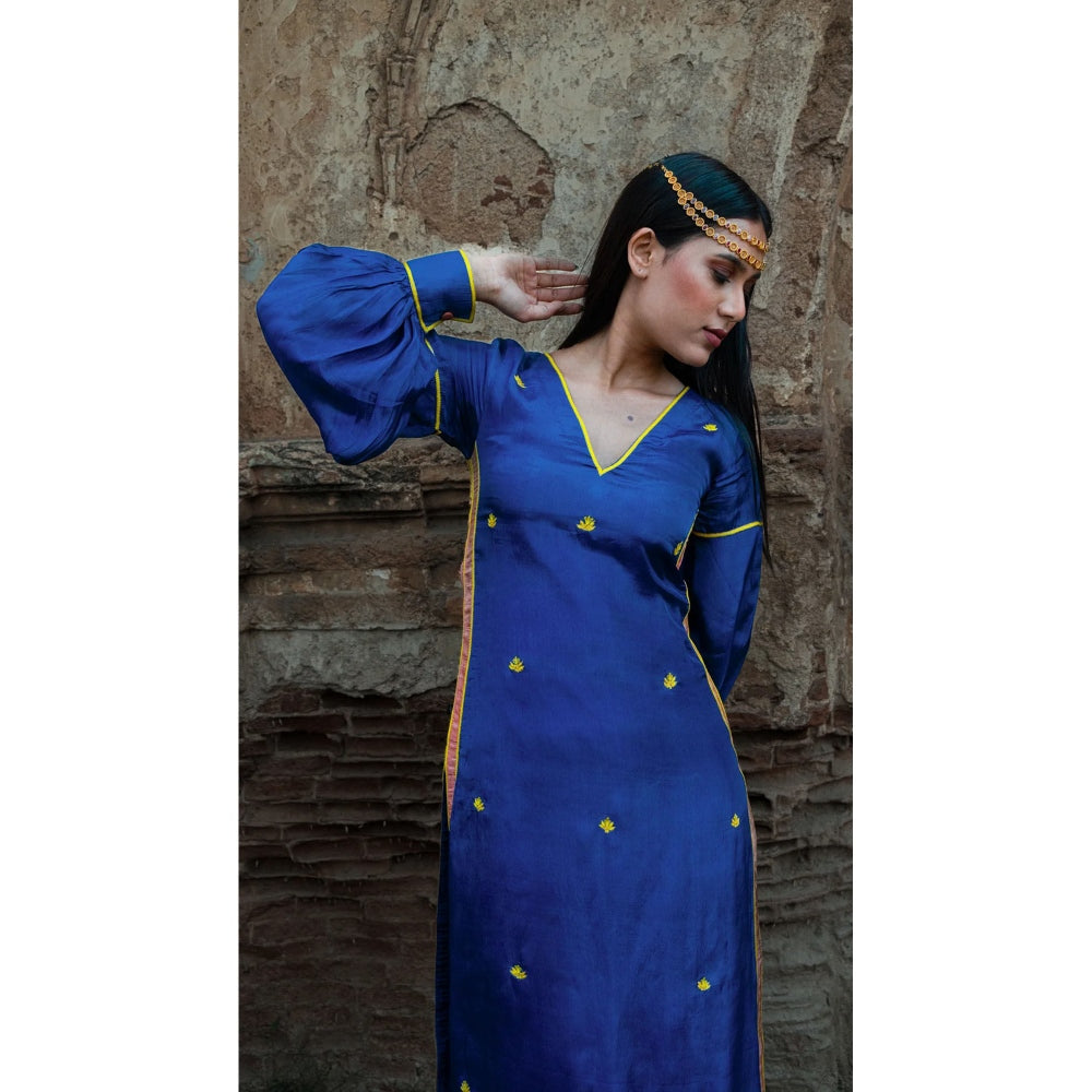 Label Ruby Hand Embroidered Royal Blue Kurta with Pant (Set of 2)