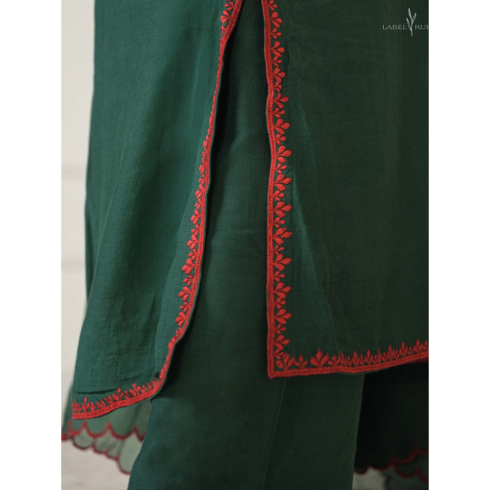 Label Ruby Bottle Green Mul Chanderi Kurta with Palazzo and Dupatta