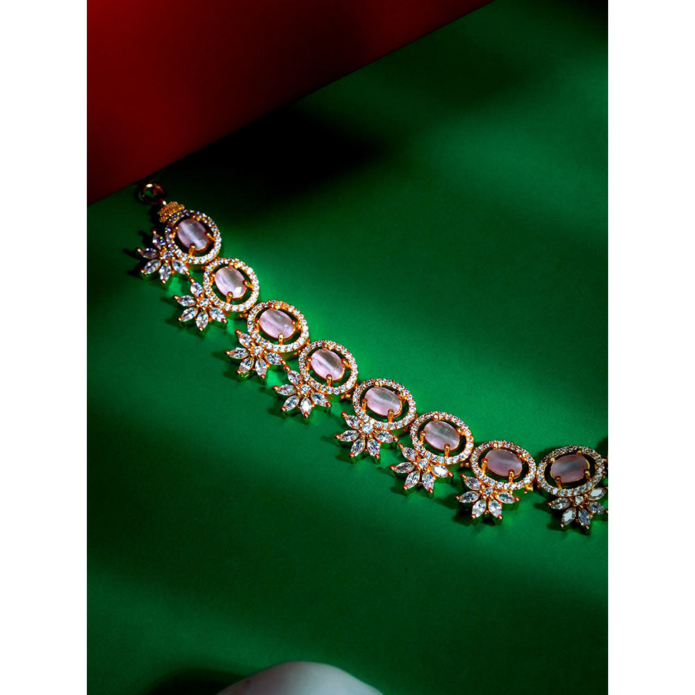 Label Ruby Gold-Plated Pastel Pink Oval Stone Necklace