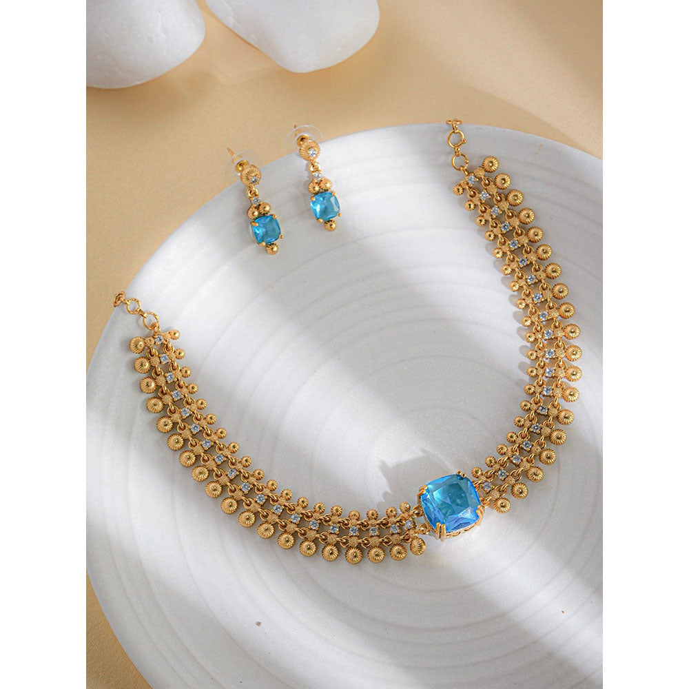 Label Ruby Gold-Plated Temple-Style Blue Topaz Jewellery Set