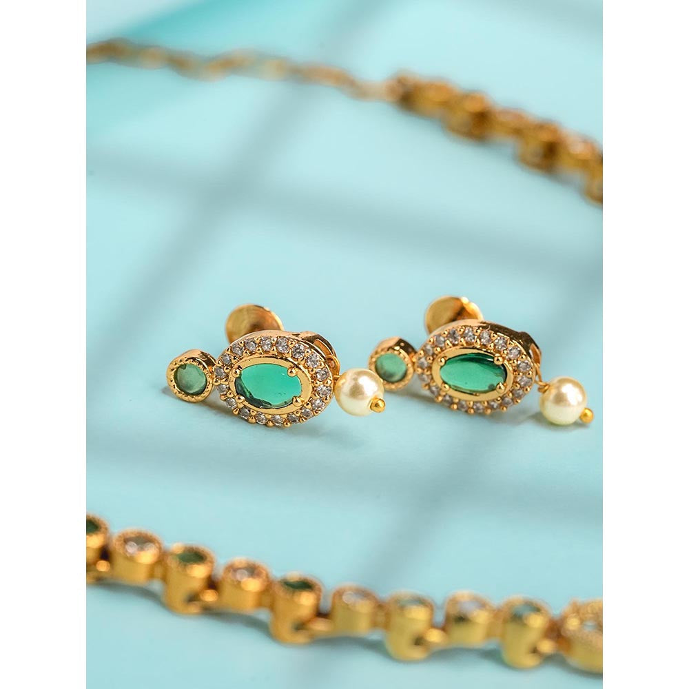 Label Ruby Emerald And Gold Floral Necklace and Earrings