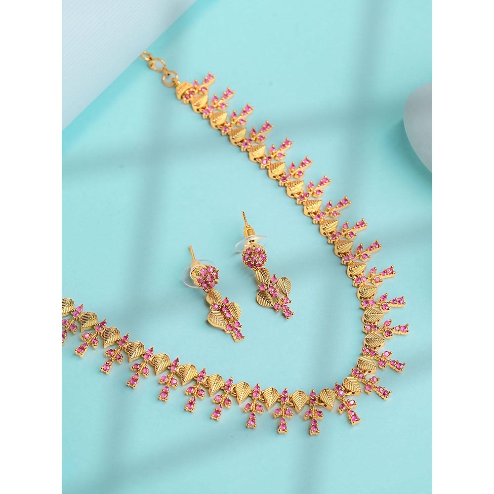 Label Ruby Regal Gold-Plated Emerald And Floral Pave Necklace and Earrings