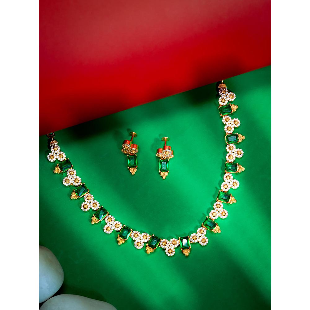 Label Ruby Elegant Emerald Green and Gold-Plated Jewellery Set