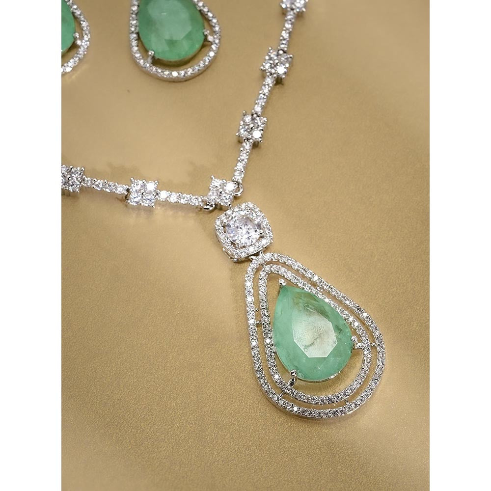 Label Ruby Regal Emerald-Cut Light Green Stone and Pave Diamond Jewellery Set