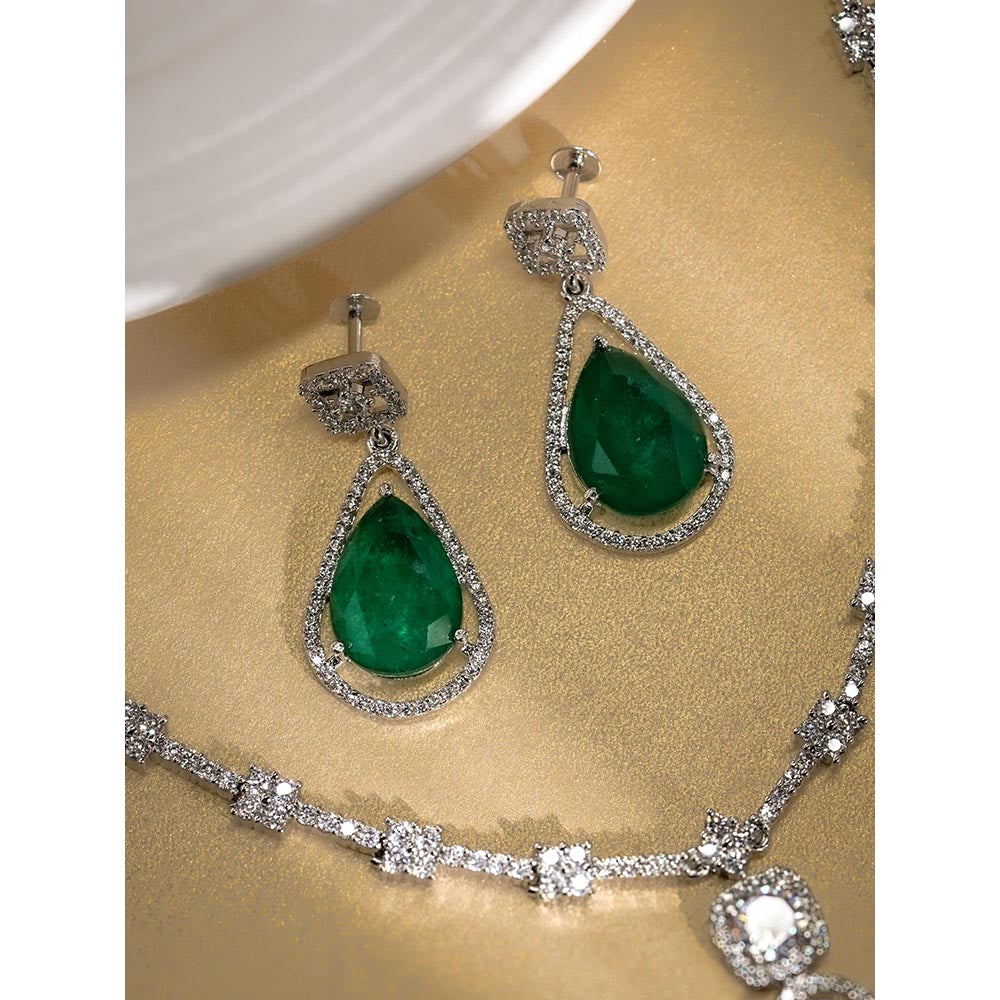 Label Ruby Regal Emerald-Cut Green Stone and Pave Diamond Jewellery Set