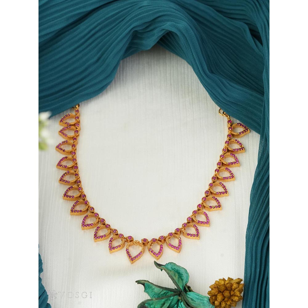 Label Ruby Pink Beautiful Micro Gold Polish Ruby Stone Short Necklace