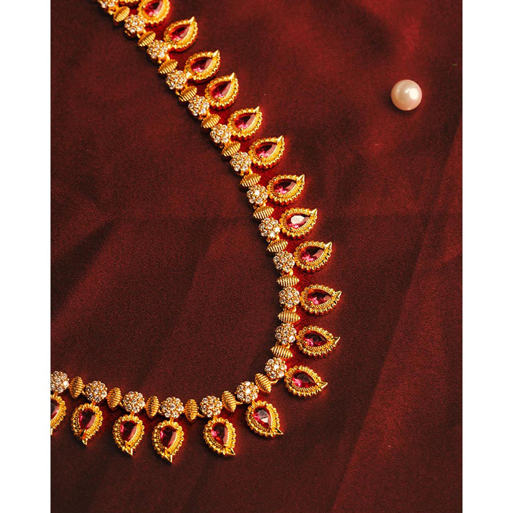 Label Ruby Red Stoned Long Haaram Necklace