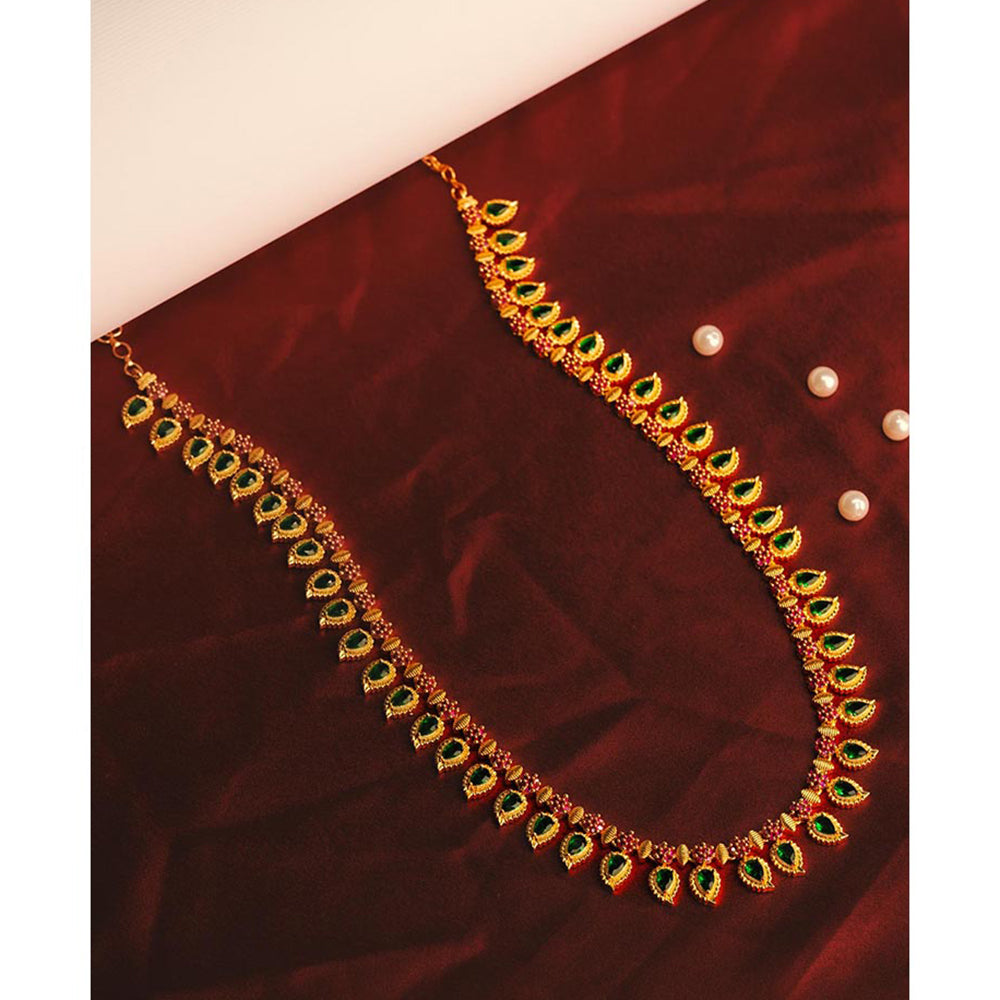 Label Ruby Green Stoned Long Haaram Necklace