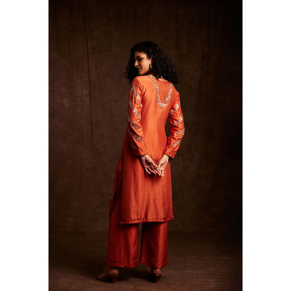 Label Gayatri Bishnoi Rust Ombre Kurta with Palazzo and Dupatta (Set of 3)