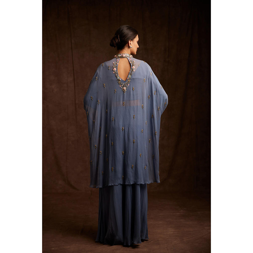 Label Gayatri Bishnoi Powder Blue Cape with Blouse and Lehenga (Set of 3)