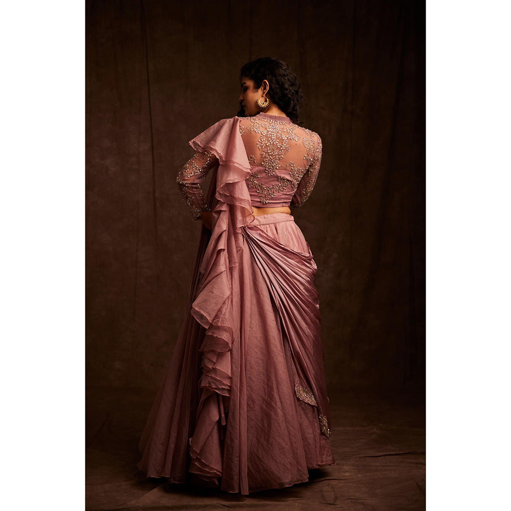 Label Gayatri Bishnoi Mauve Midwestern Draped Lehenga with Blouse (Set of 2)
