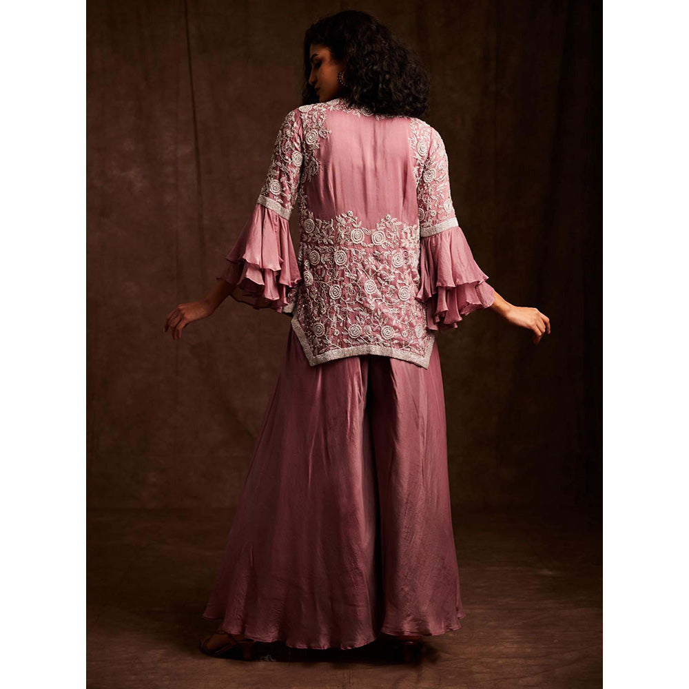 Label Gayatri Bishnoi Mauve Bustier with Palazzo and Jacket (Set of 3)