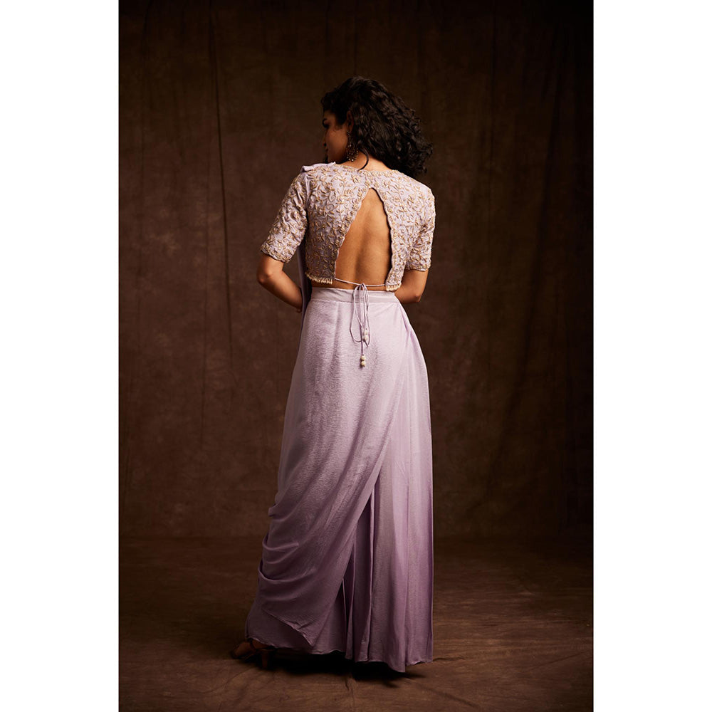 Label Gayatri Bishnoi Lavender Ombre Pre-Draped Saree with Stitched Blouse