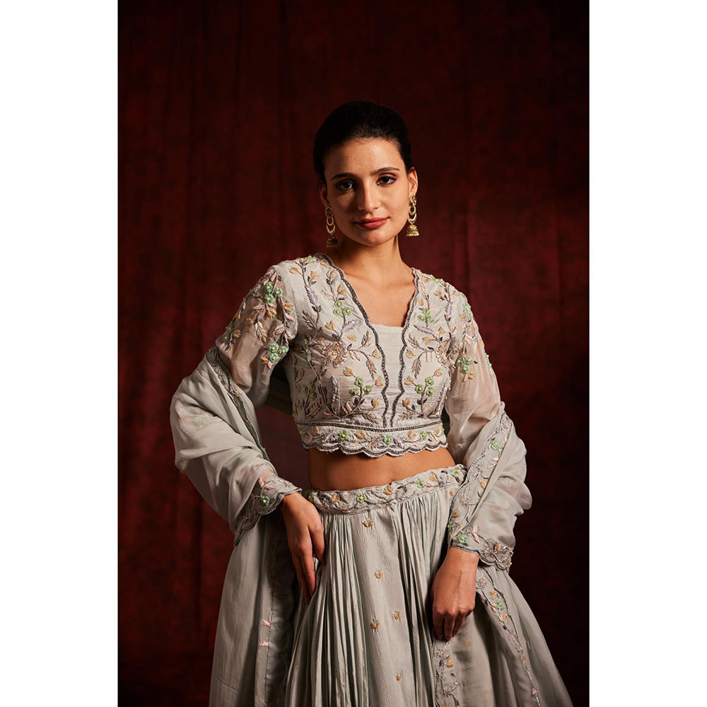 Label Gayatri Bishnoi Blue Sarmai Kalidaar Lehenga with Blouse and Dupatta (Set of 3)