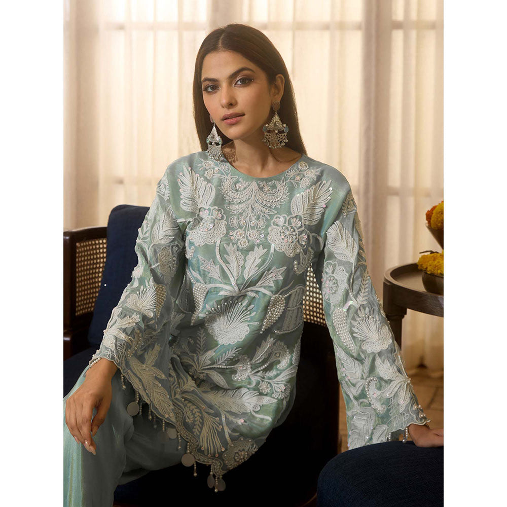 Label S4U Blue Embroidered Co-Ord (Set of 2)