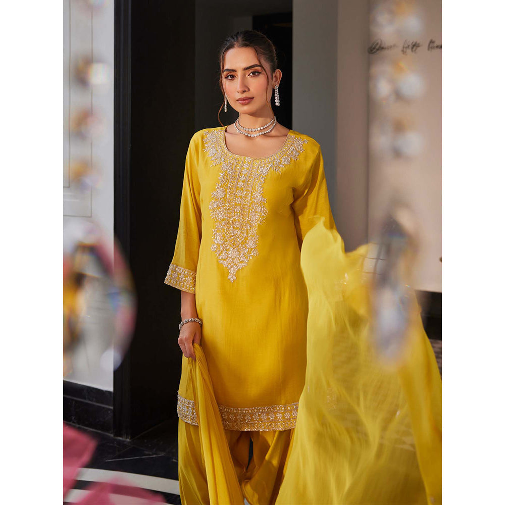 Label S4U Yellow Embroidered Kurta with Salwar Pant and Dupatta