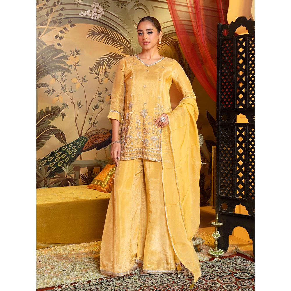 Label S4U Graceful Yellow Embroidered Palazzo