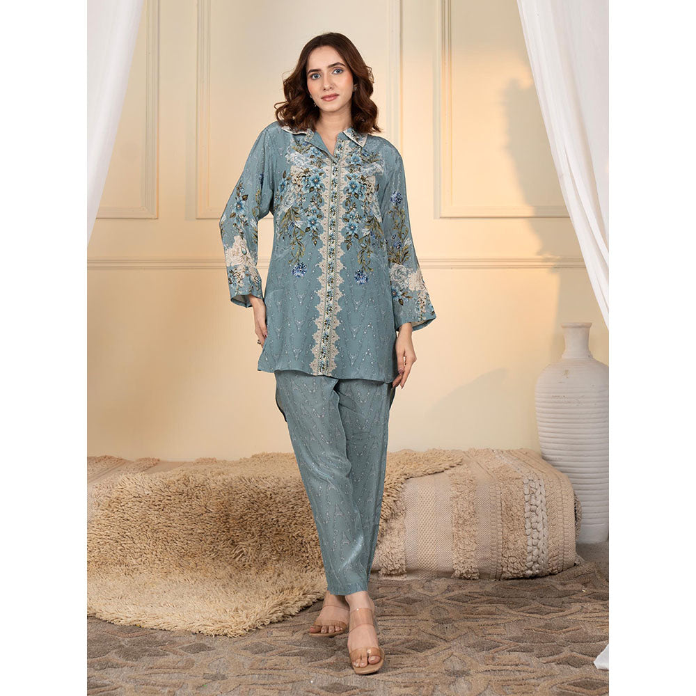 Label S4U Womens Crepe Floral Blue Co-Ord Set