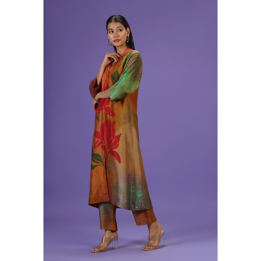 Label Radini Autumn Bloom Long Kurta with Pant - Multi-Color