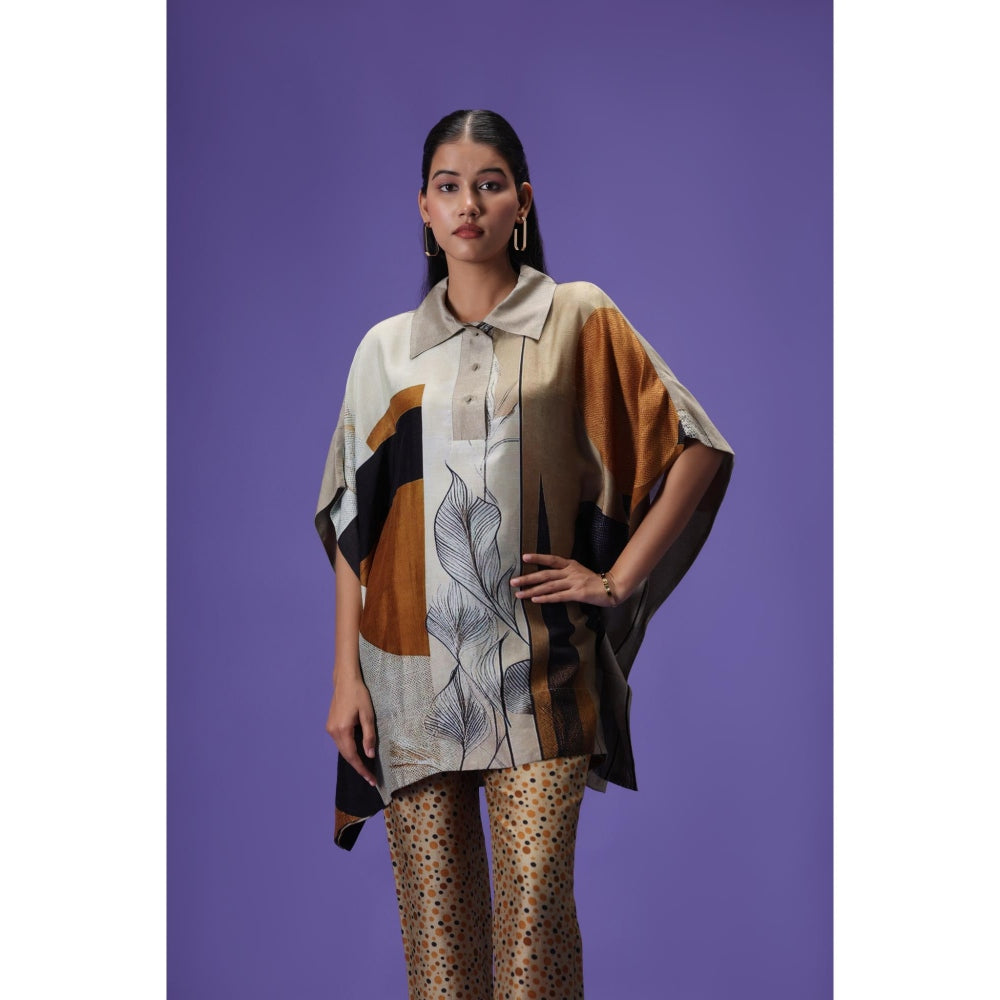 Label Radini Earthern Luxe Short Kaftan with Pant - Multi-Color