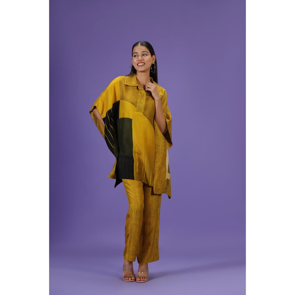 Label Radini Golden Mirage Short Kaftan with Pant - Mustard