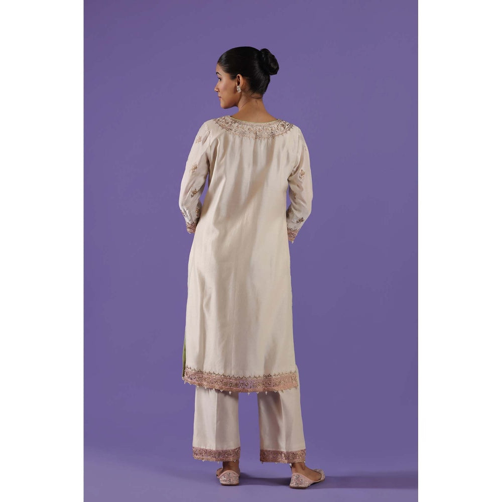Label Radini Pranati Long Kurta with Pant and Dupatta - Ivory