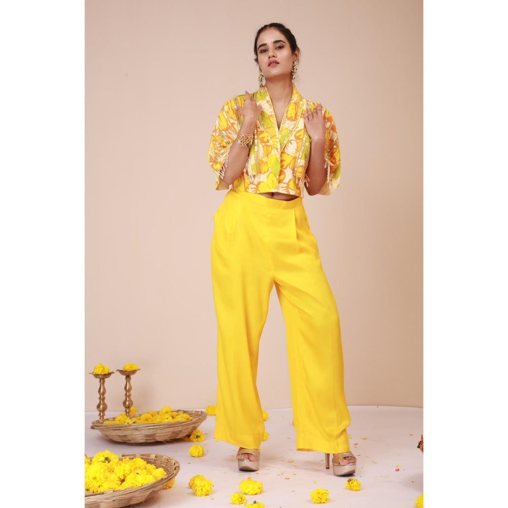 LABEL NIYAMI Yellow Sunflower Cape Top with Pant